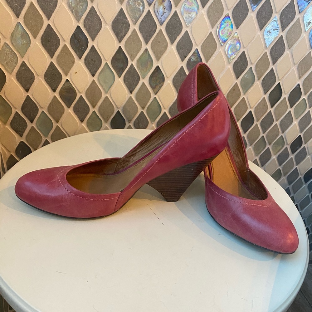 Pink leather heels